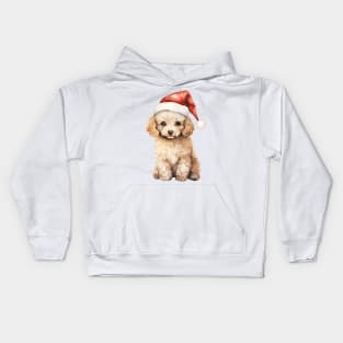 Poodle Dog in Santa Hat Kids Hoodie